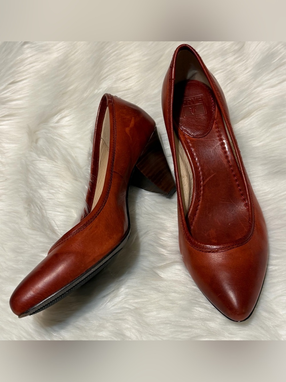 Frye Regina Pump Women's Leather Mid Block Heel Pumps